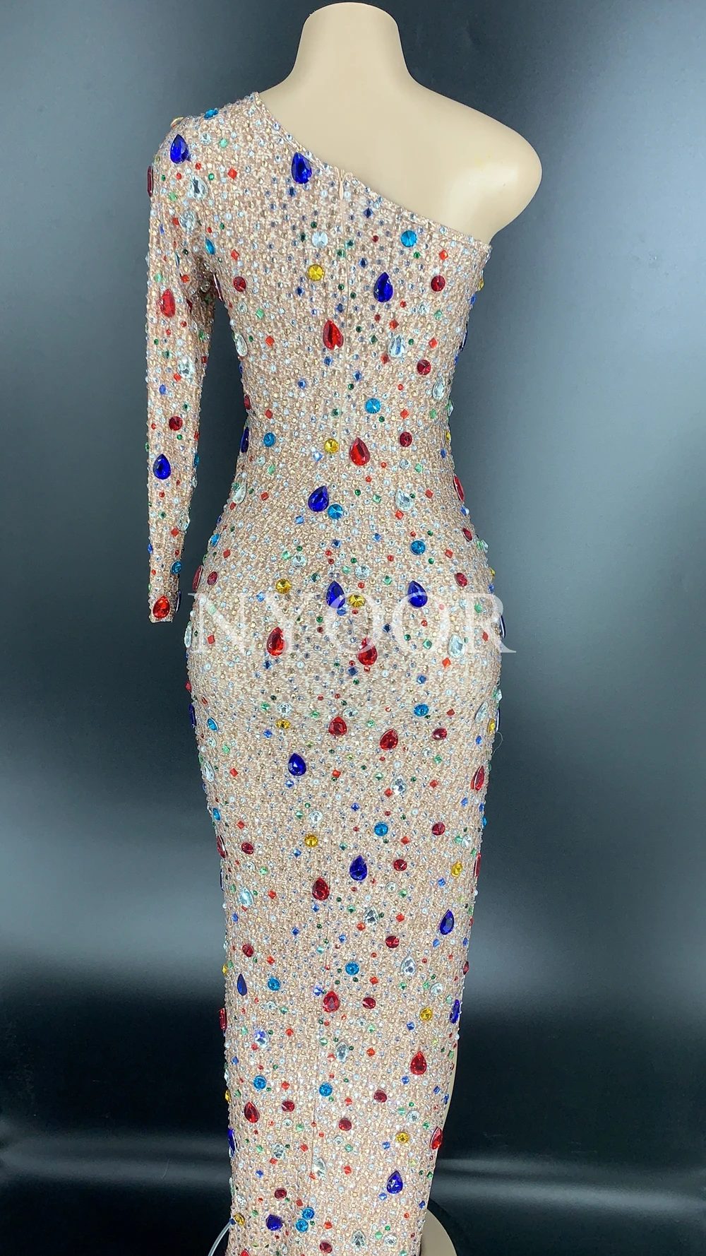 

Luxury Crystals One Shoulder Long Dress Lady Evening Prom Party Diamonds Dresses Birthday Celebrate Outfit Singer Stage Costume