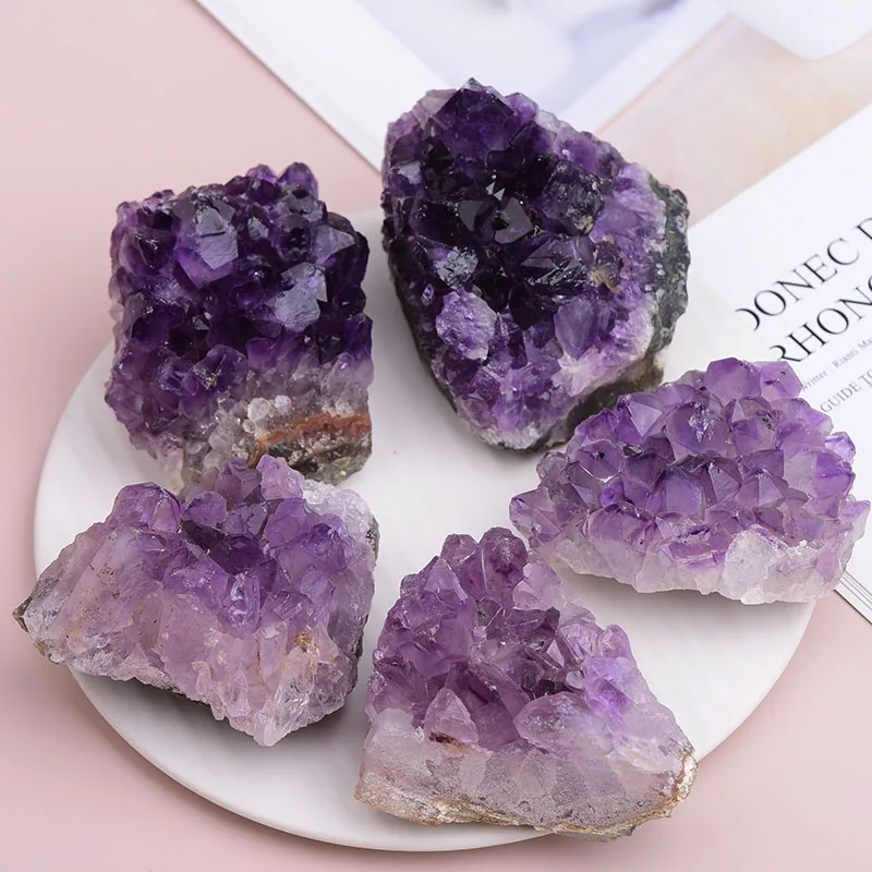 

Natural Amethyst Crystal Cluster Quartz Raw Crystals Healing Stone Purple Reiki Feng Shui Stone Ore Mineral Home Decoration 1Pcs