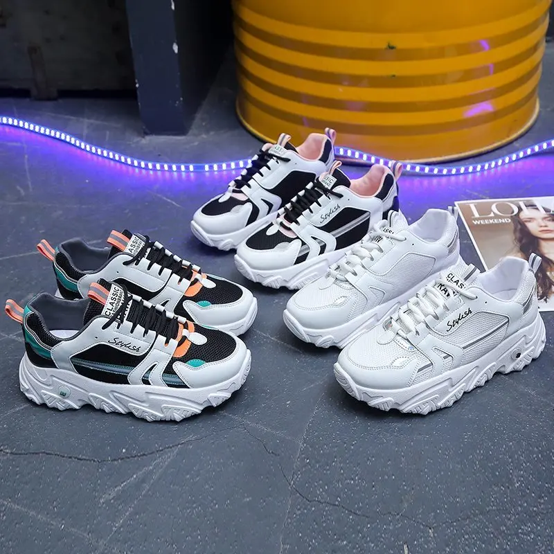 

2021 Spring Autumn New Daddy Shoes Women's Fashion Platform Luminous Sneakers Women's Mesh Breathable Casual Shoes Women's Shoes