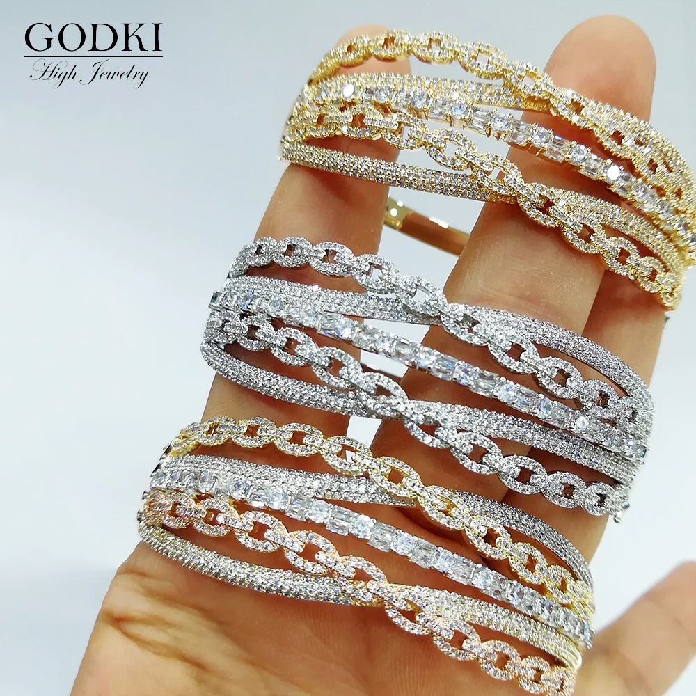 GODKI 2020 Luxury 5 Row Crossover African BOLD Bangle For Women Wedding Full Cubic Zirconia Crystal Dubai Bracelet Party Jewelry