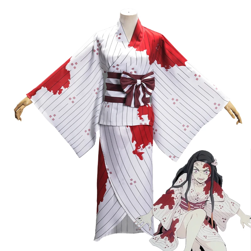 

Аниме Demon Slayer: Kimetsu No Yaiba Косплей Костюм Disfraz Kamado Nezuko кимоно окрашенный кровью женский косплей парик для Хэллоуина