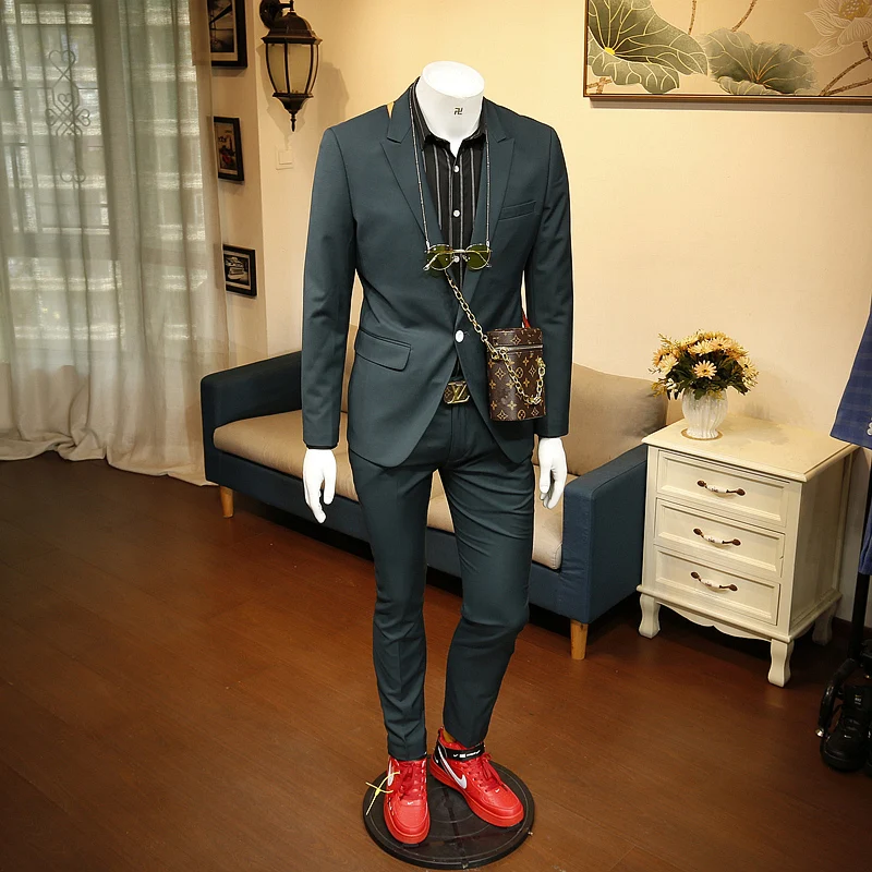 XM GEEKI модный мужской темно-зеленый костюм куртка Мужские костюмы британское