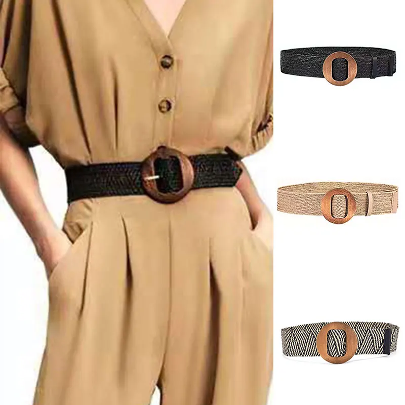 

All-match Lady Adjustable Belts Round Metal Buckle Female Leisure Dress Jeans Wild Pin Strap Women Braided Wide Strap