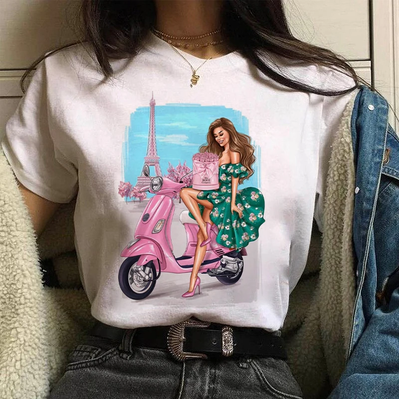

Paris Girl t shirt Top Soft Oversized Cotton Letters Lover Flowers Graphic Printed Casual Tee Female/Man T-Shirt