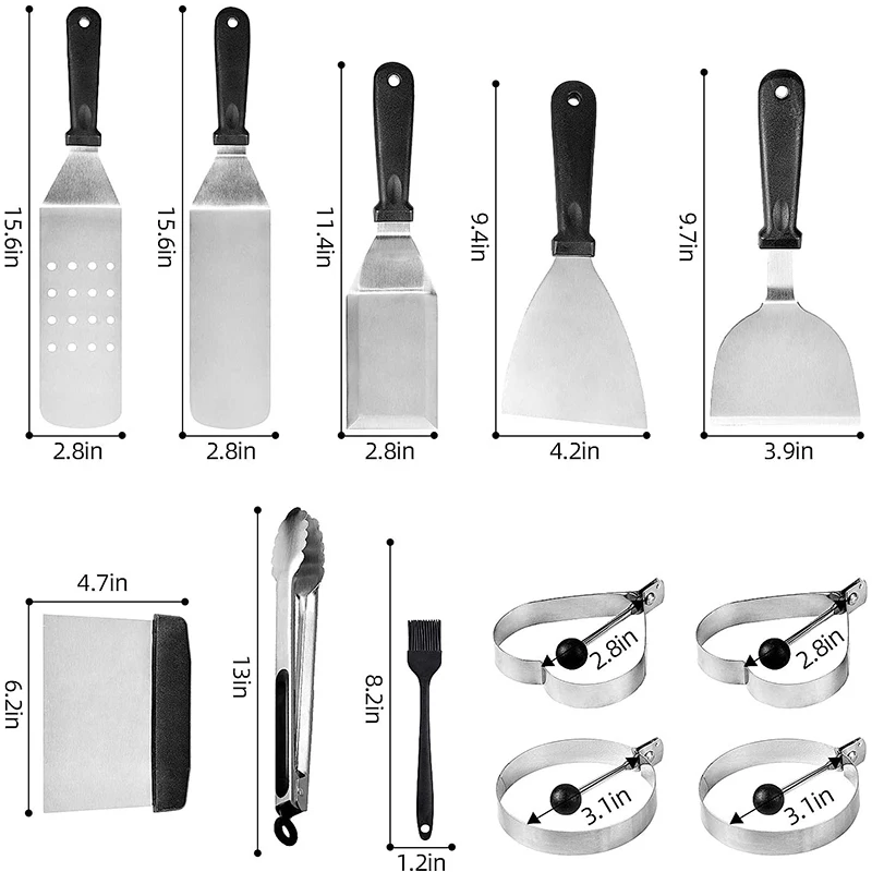 

12 Pcs/Set Stainless Steel Spatula BBQ Tools Barbecue Set Kitchen Spatulas Barbecue DIY Grill Griddle Scraper BBQ Accessories