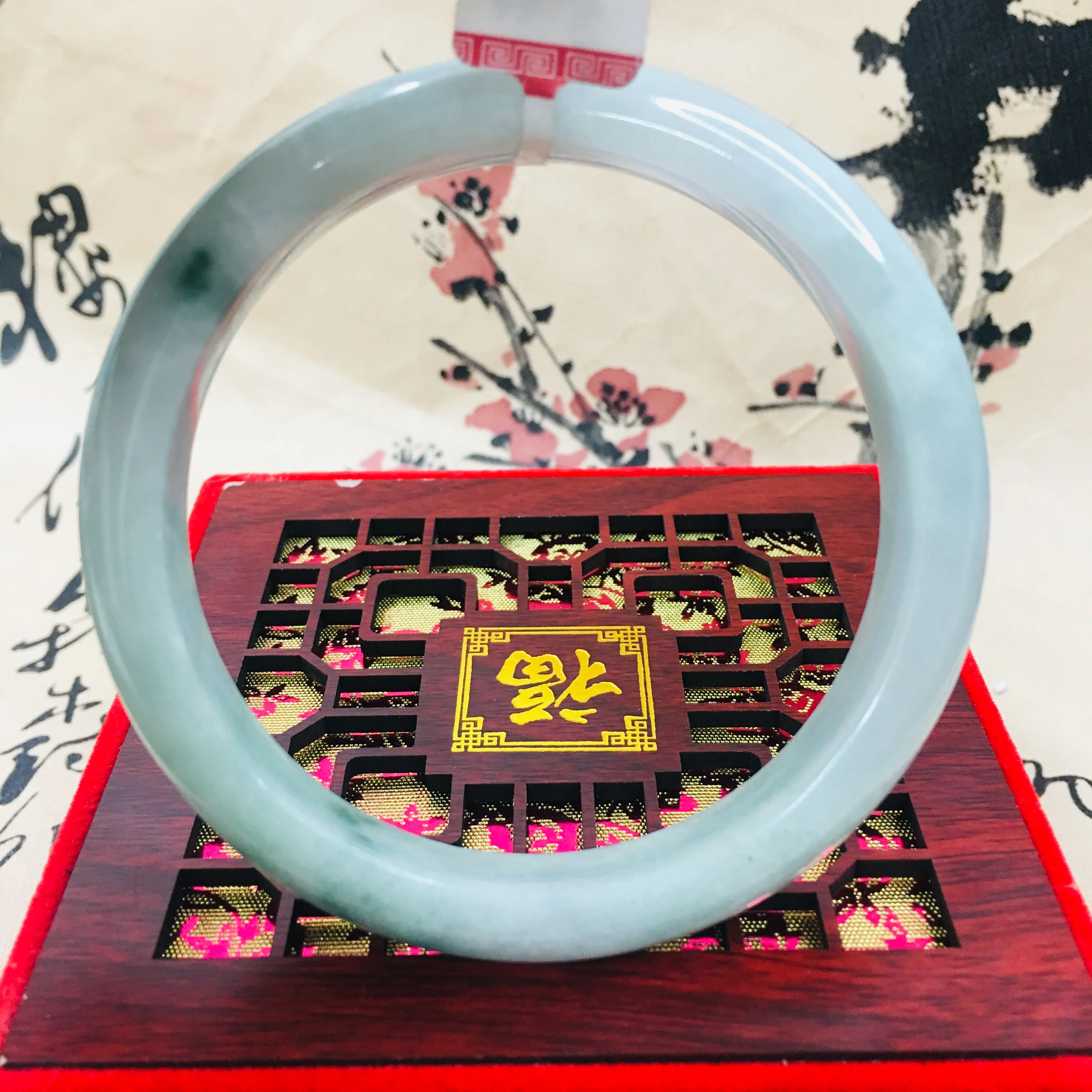 

Браслет Zheru из чистого натурального нефрита, натуральный светильник + синий цветок 54-62 мм, женский браслет принцессы из нефрита, отправить се...