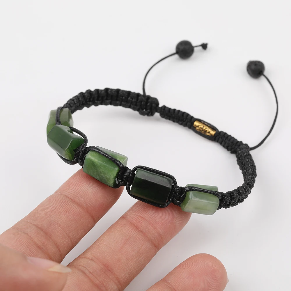 

10Pcs/Lot Natural Green Jades Stone Nugget Chip Beads 6mm Black Lava Beads Cord Knotted Adjustable Bracelet For Women N0444JBH