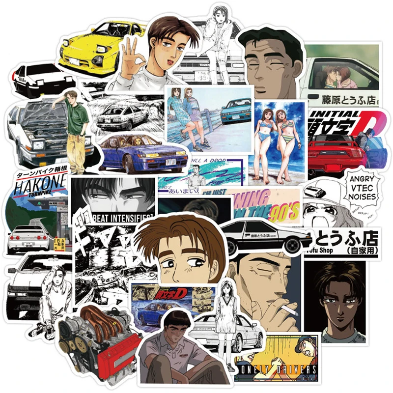 

10/30/50Pcs Anime Initial D Stickers Stationery Waterproof PVC Sticker Luggage Laptop Fridge Children DIY Classic Toy Gifts