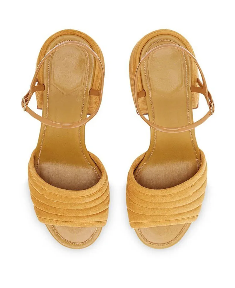 Сандалии женские из натуральной кожи на толстом высоком каблуке с открытым