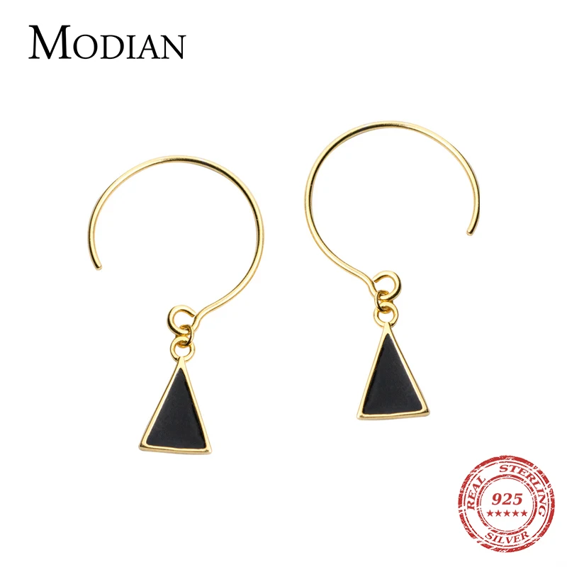 Modian треугольник черный эмалированные серьги подвески для женщин Золотой Цвет