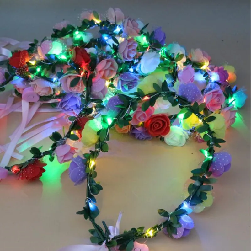 10 шт./лот Женская светодиодная мигающая Цветочная повязка на голову светящаяся