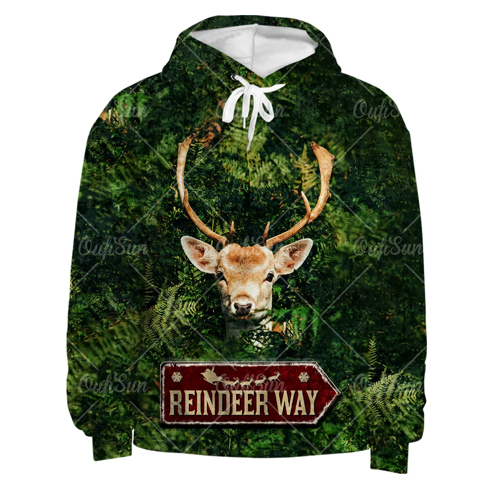 

Christmas Reindeer Pattern Casual Hoodie Men Spring And Autumn Trendy All-Match Streetwear 3D Printed Oversized Loose Sweatshirt