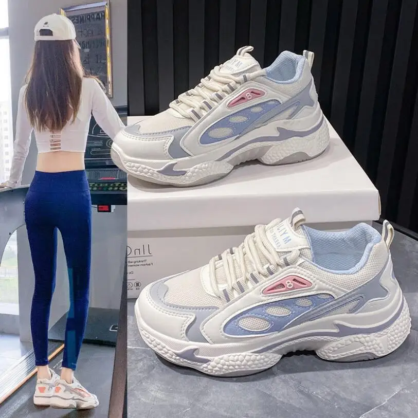 

Женские кроссовки на массивной вулканизированной подошве, синие или оранжевые дышащие кроссовки на платформе, повседневная обувь на весну