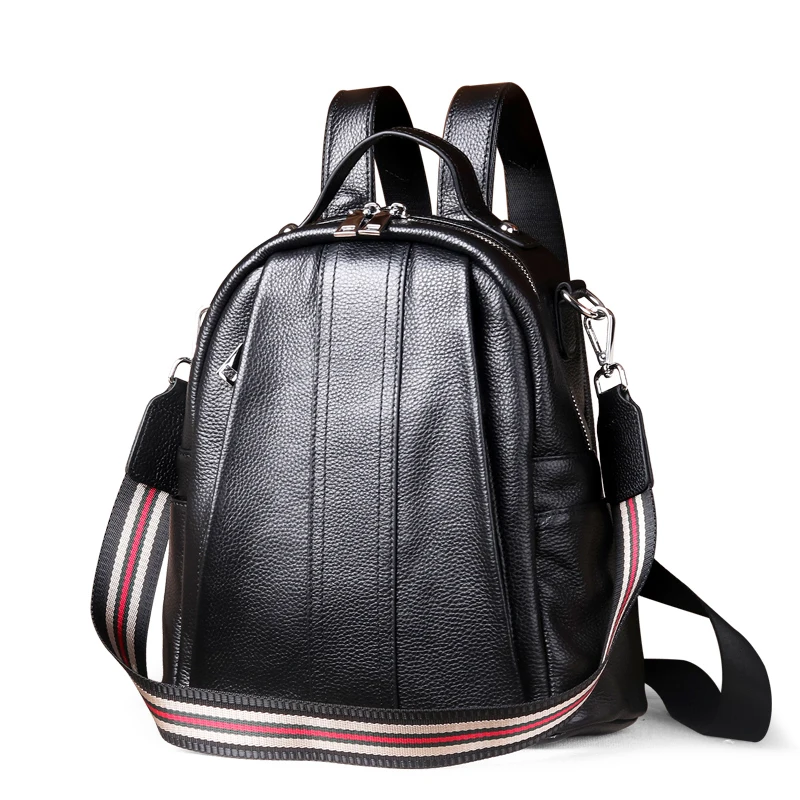 

2019 Korean Style Women Daypack Anti Theft Design Female Backpack Balck Litchi Cowhide Leather Travel Shoulder Bags