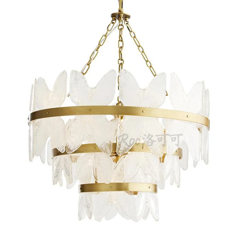 

American light luxury chandelier retro glass villa lamp living room dining room bedroom commercial storefront led lamps