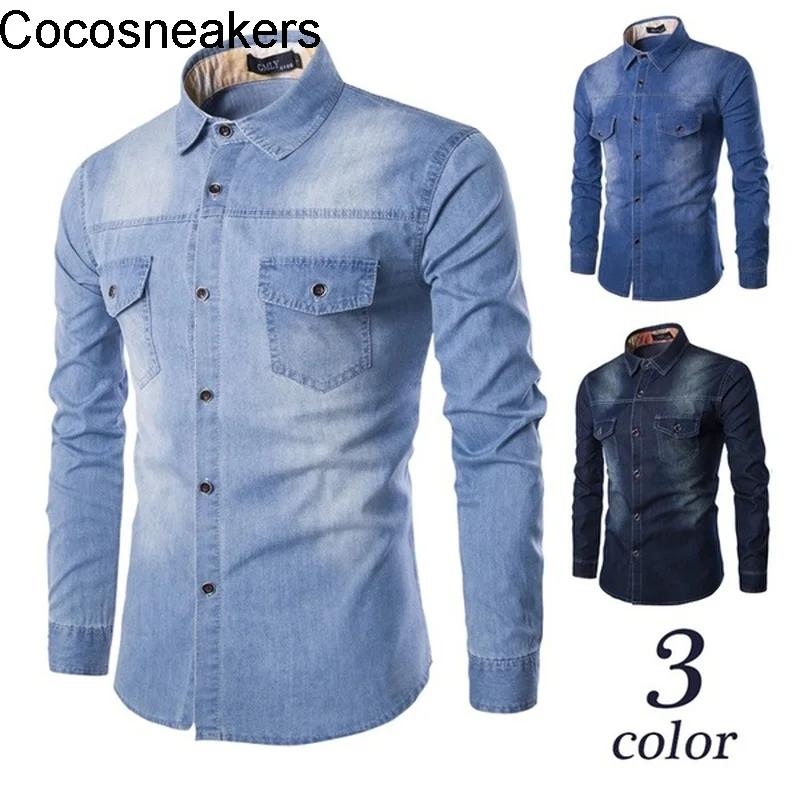 

Мужская джинсовая рубашка с длинным рукавом