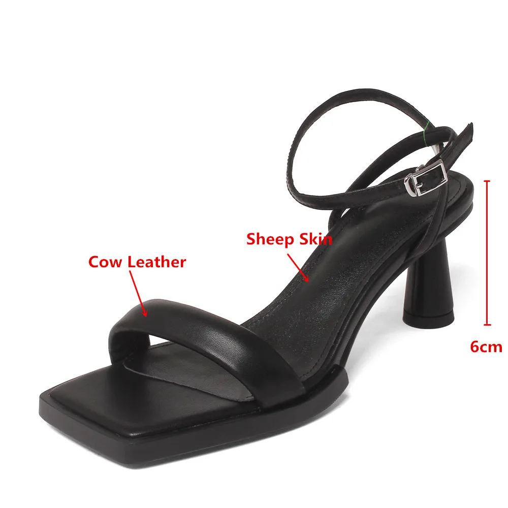 

Orignice New Elegant Round High Heels Square Toe Gladiator Sandals Ankle Buckle Straps Roman Genuine Leather Women's Party Shoes