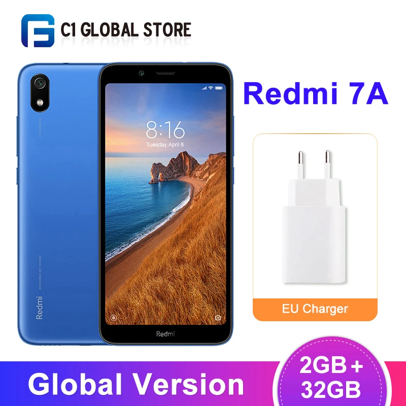 Xiaomi Redmi 7A, глобальная версия, 2 Гб ОЗУ, 32 Гб ПЗУ, Восьмиядерный мобильный телефон Snapdragon 439, полный экран 5,49 дюйма, камера 12 МП, 4000 мАч