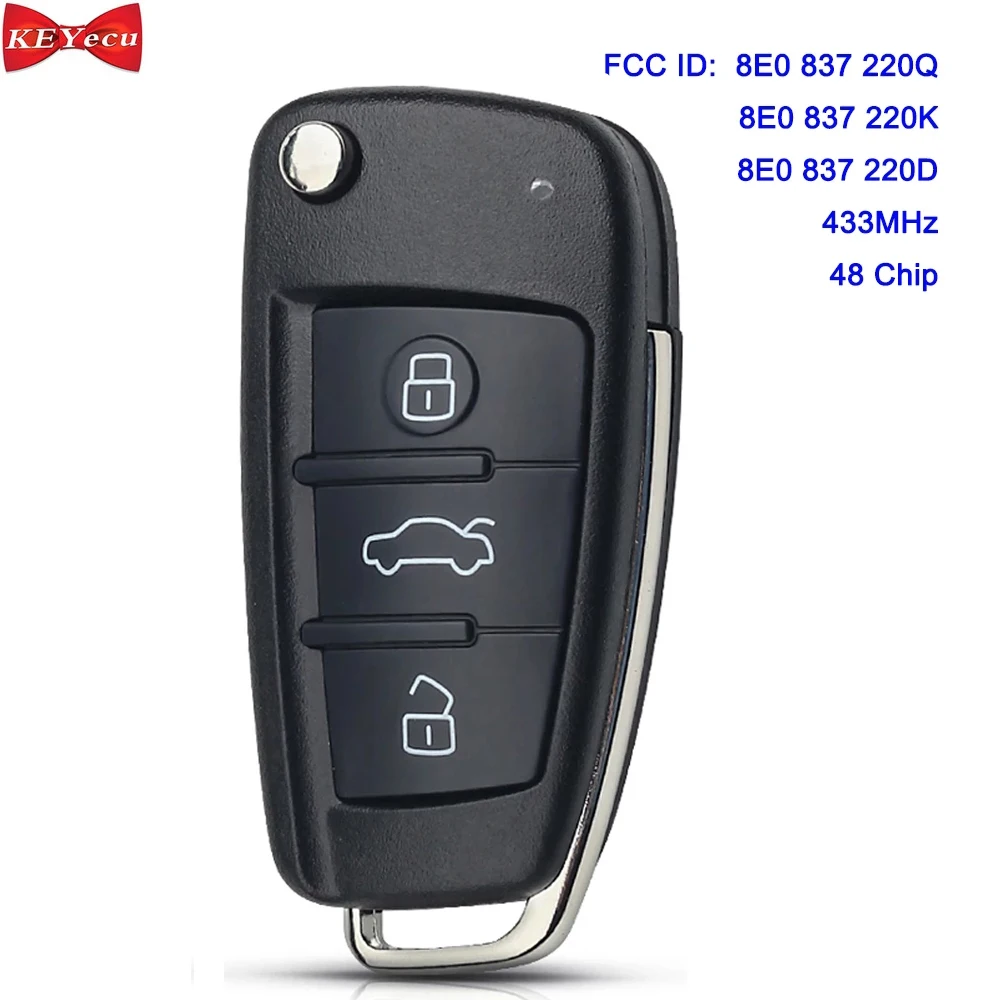 KEYECU для Audi A2 A4 S4 Cabrio Quattro RS4 Avant дистанционный ключ 8E0 837 220Q K D 8E0837220Q 8E0837220K 8E0837220D 433 МГц