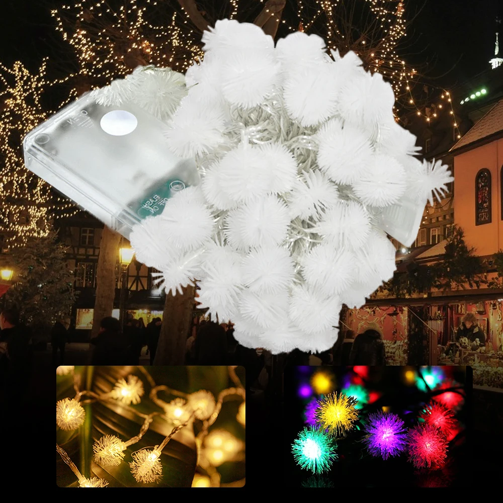 

Hairy Ball LED String Lights Decoration For Wall Bedroom Garland Christmas Tree Lights Holiday Lighting Wedding Xmas Decoration