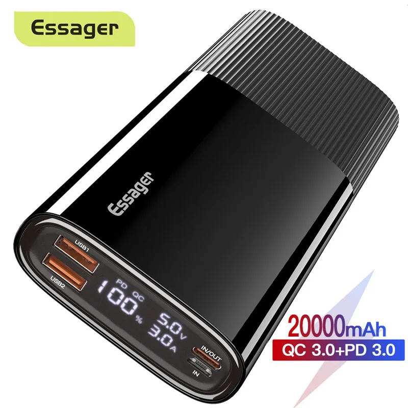 Essager внешний аккумулятор 20000 мАч светодиодный USB PD QC 3 0 Быстрая Зарядка Внешний