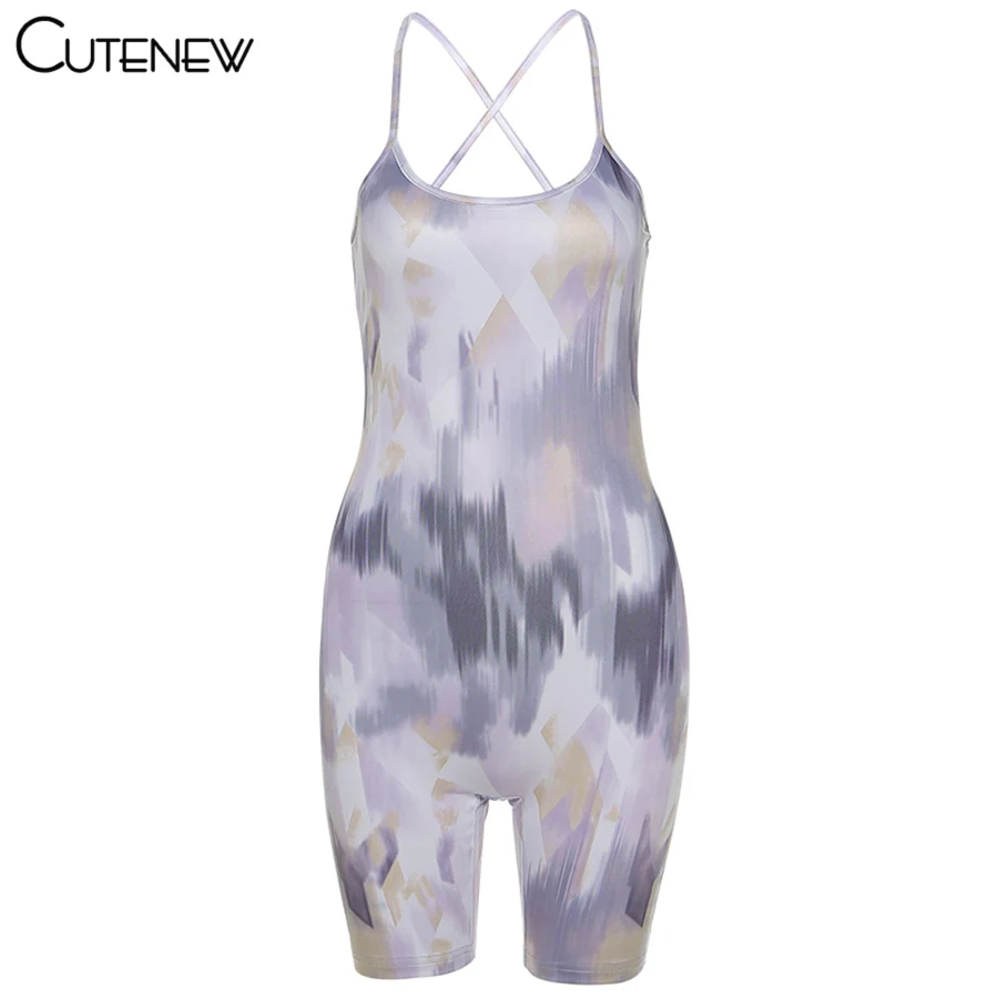 

Cutenew Classic Sexy Low Neck Printing Sling Playsuit Women Skinny One Piece Jumpsuit Fashion Body-shaping Overall Lady Clothing