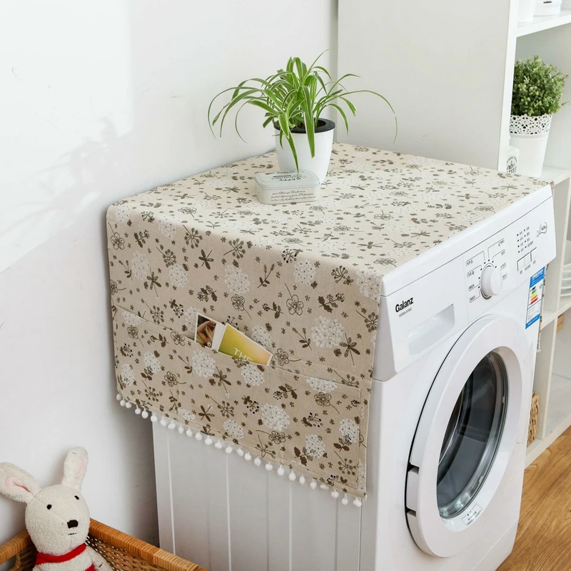 

Cotton And Linen Printing Tassel Refrigerator Cover Washing Machine Dust-Proof Cloth Decorative Storage Hanging Bag TJ3906