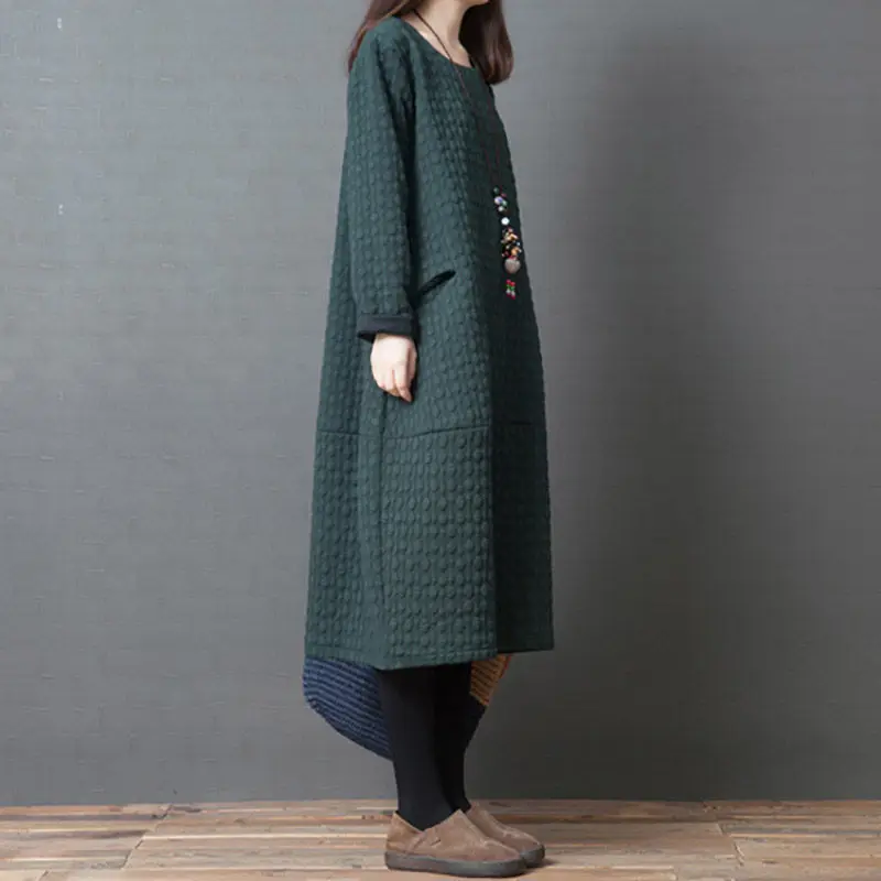 

Big Size Casual Dresses Autumn Winter Women Dress Vintage Loose Cotton Stylish Comfortable Women Dress Vestidos Robe Thick f1672