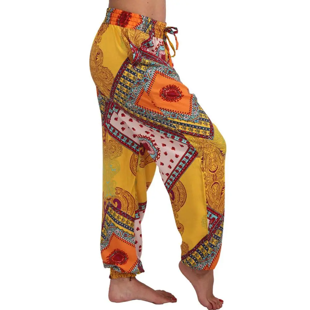 Женские штаны с этническим принтом свободные брюки на завязках 2020 повседневные