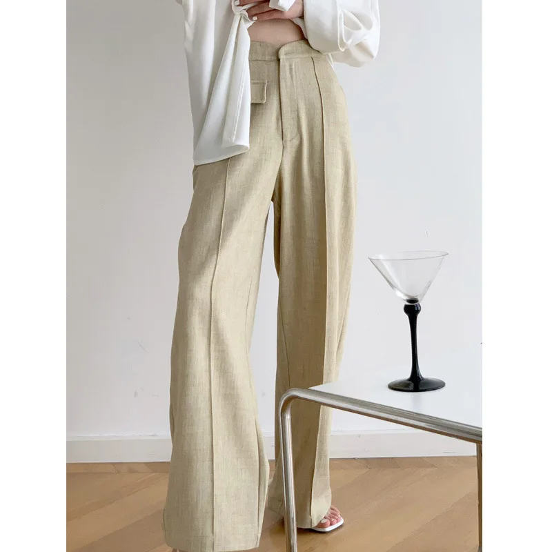 

Весенние элегантные широкие брюки, женские офисные брюки с высокой талией, модные элегантные широкие брюки с высокой талией для женщин