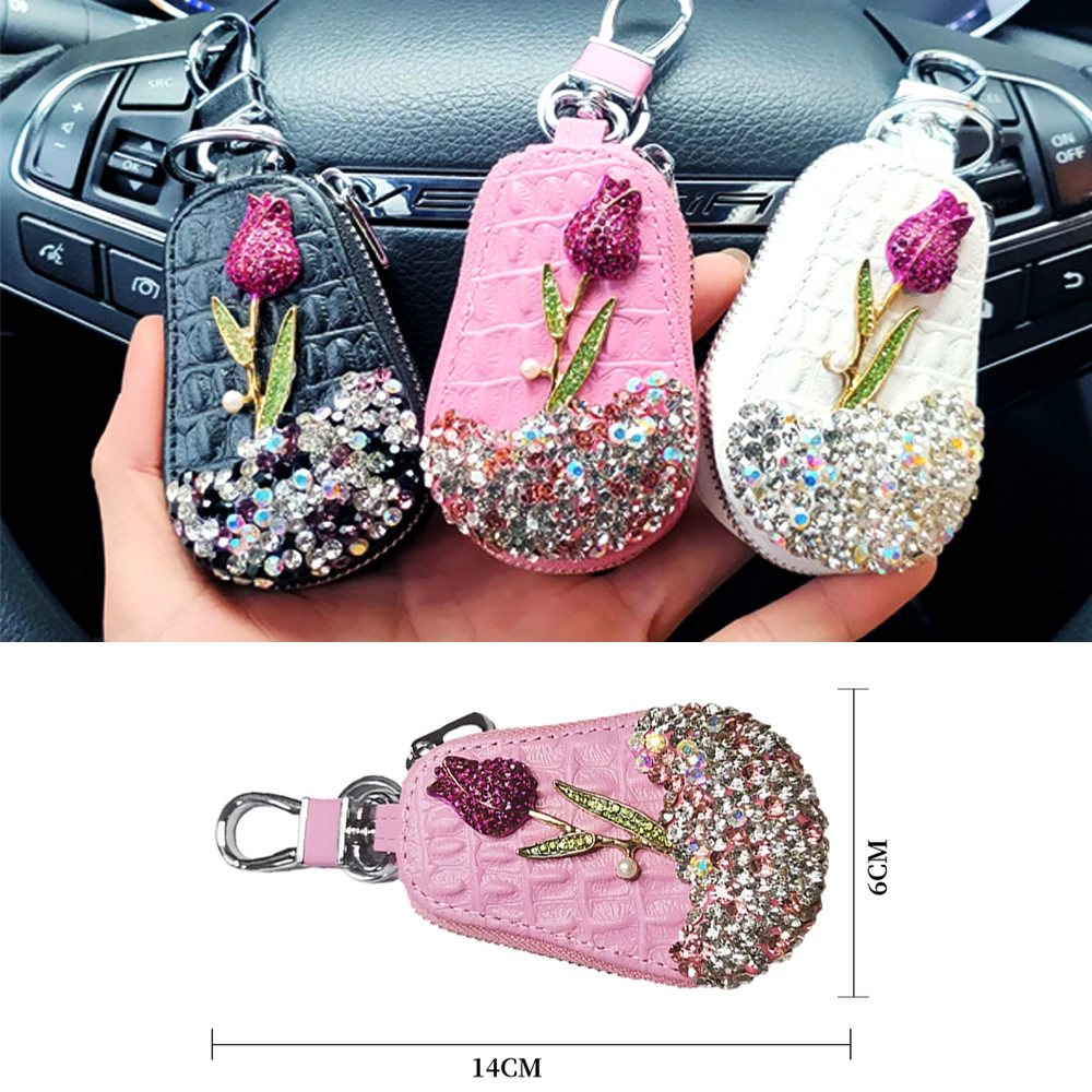 

Car Key Bag General Water Diamond Women's Car Key Case with Diamond Rose For BMW 5 7 Series G11 G01 G02 G05 G07 X3 X4 X5 X7