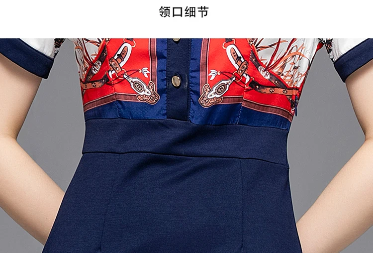

Spring Summer Dress Short sleeve Dresses women elegant vintage Printed Patchwork Spliced party dress Buttons Vestidos NS236