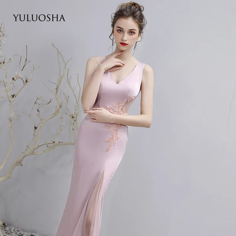 Женское вечернее платье YULUOSHA длинное с глубоким v образным вырезом и открытой