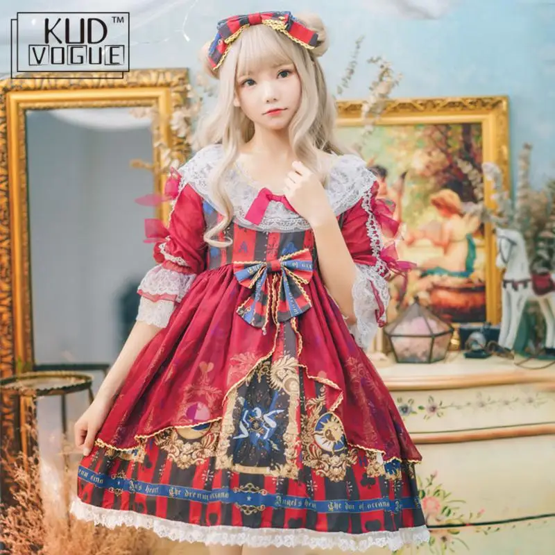 Милое Платье в стиле Лолиты винтажное платье викторианском с кружевным бантом и