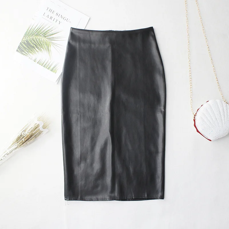 Женская юбка-карандаш из искусственной кожи REALEFT повседневная средней длины с