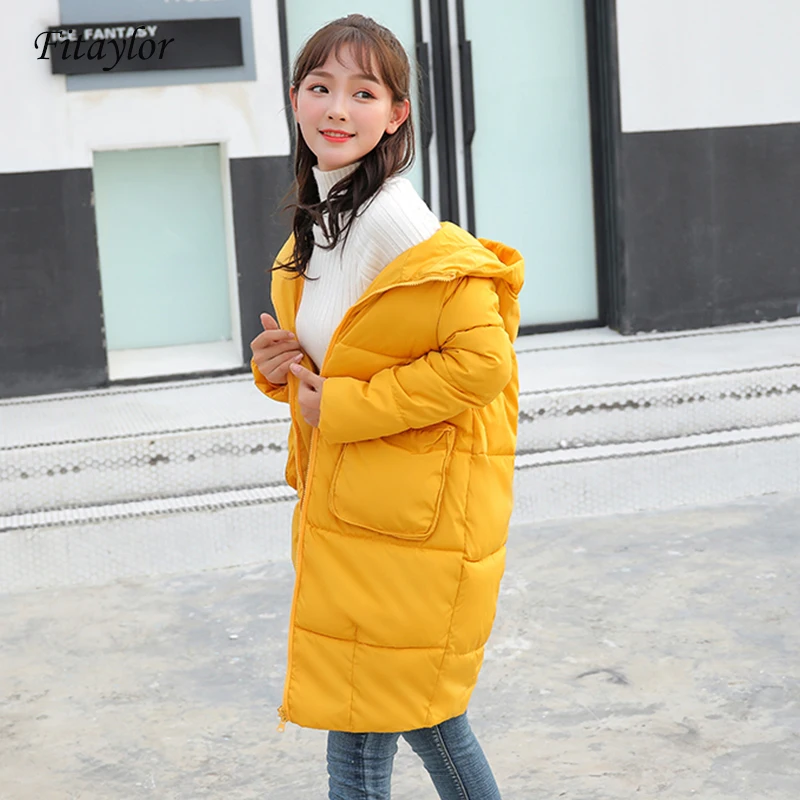 Fitaylor зимние куртки для женщин с хлопковой подкладкой Длинные парки большим