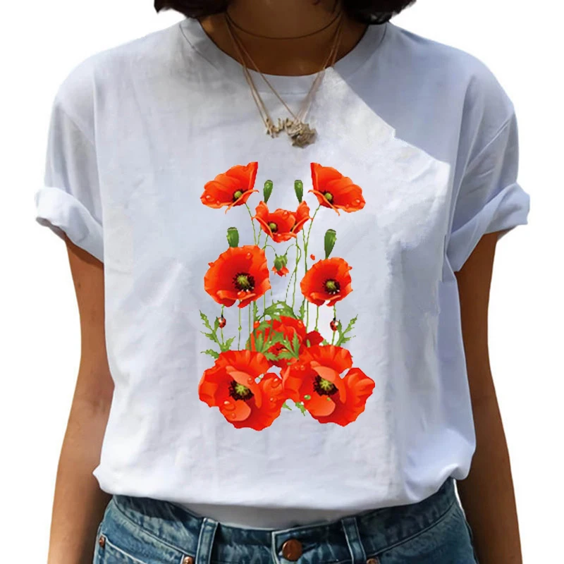 

T-Shirt Women Ice Cream Flower Print Summer Fashion Girl T-shirts Top T Shirt Ladies Graphic Female Tee T-Shirt Womens Clothing