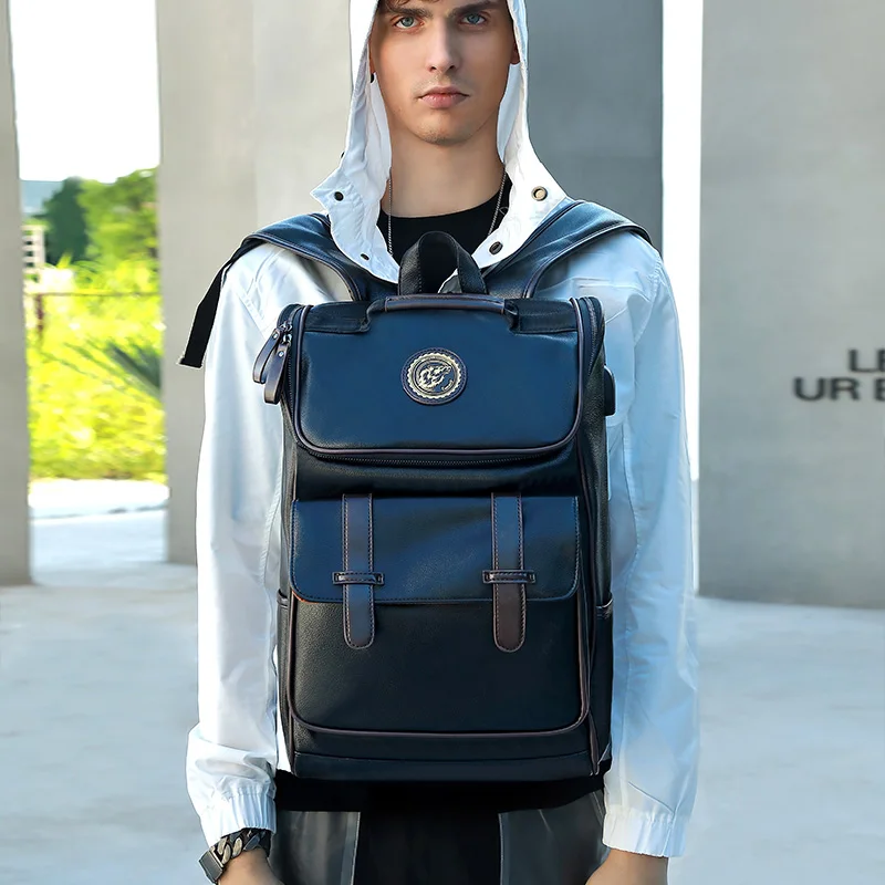 Мужской кожаный рюкзак LIELANG повседневный с защитой от кражи для школы и