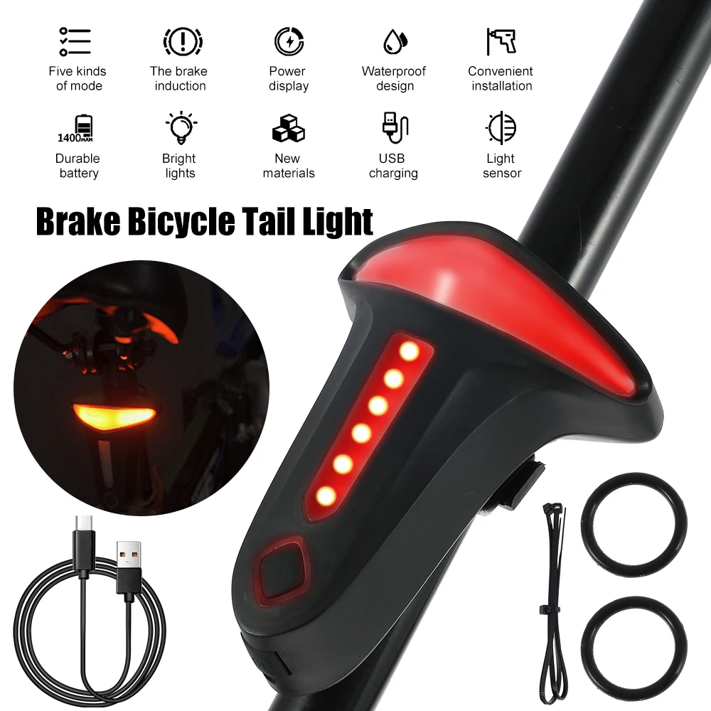 

Bike Tail Rear Warning Light USB Rechargeable Safety Lamp Bicycle Smart Sensing Brake Cycling Indicator Taillights Bike Accessor