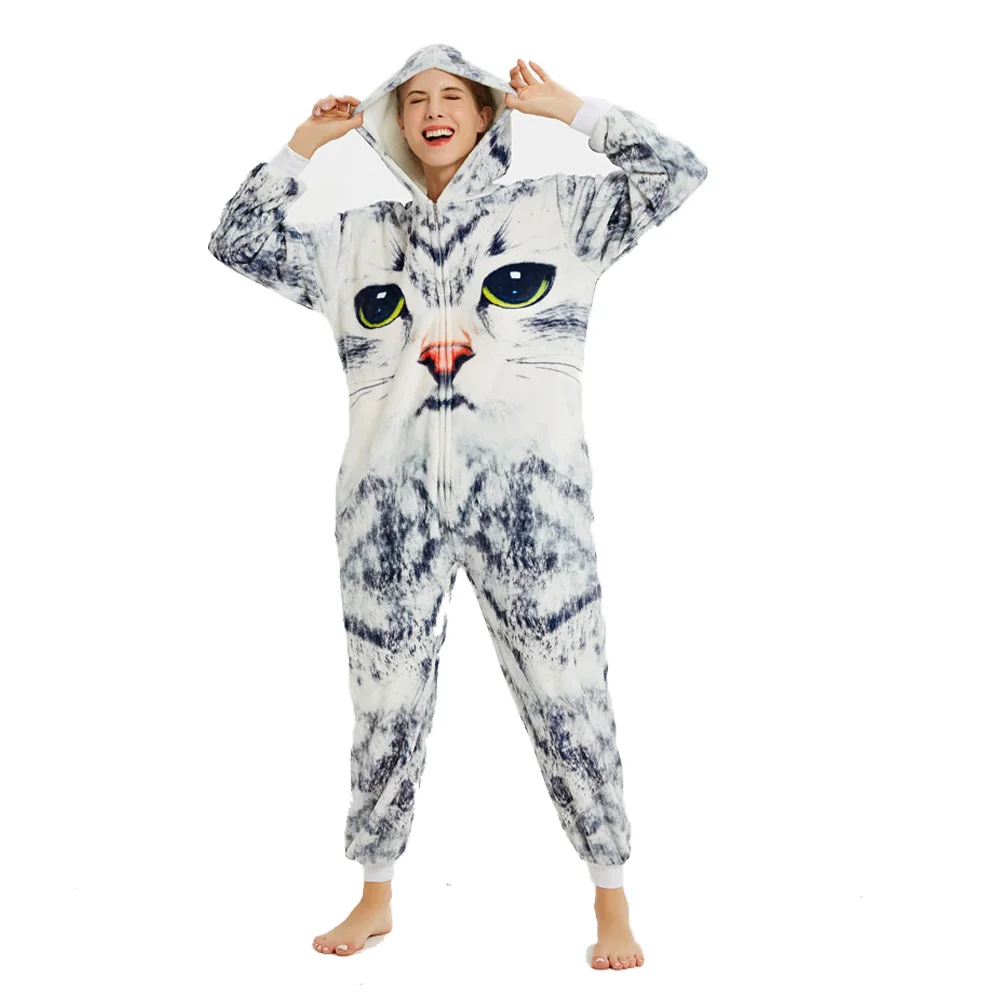 Пижама кигуруми Мужская Фланелевая 3d-комбинезон с капюшоном пижама-кигуруми кот