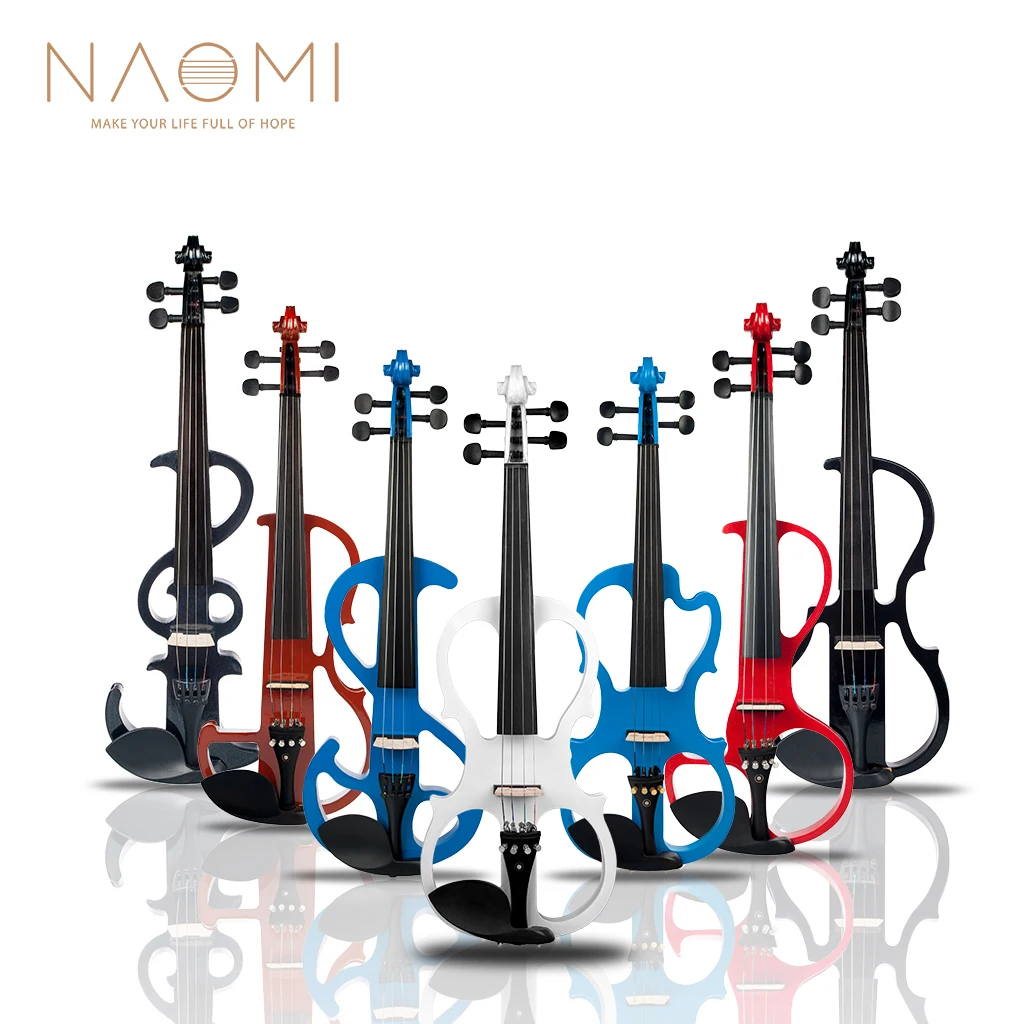 NAOMI Solidwood Electric 4/4 Violin Set Ebony Fittings w/ Brazilwood Bow+Rosin+Bridge+Violin Hard Case+Audio Cable enlarge