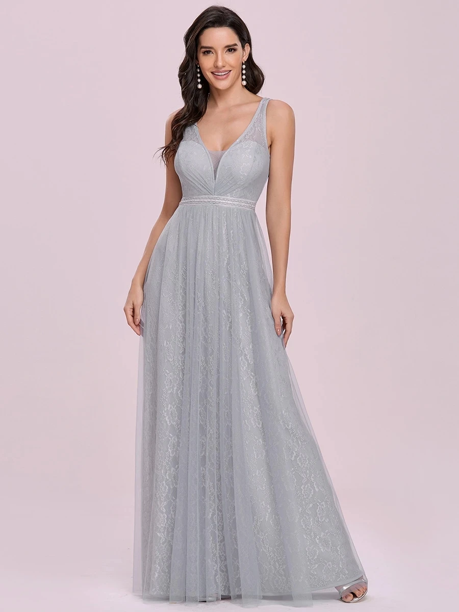 

Gorgeous V Neck Lace & Tulle Maxi Wholesale Bridesmaid Dress