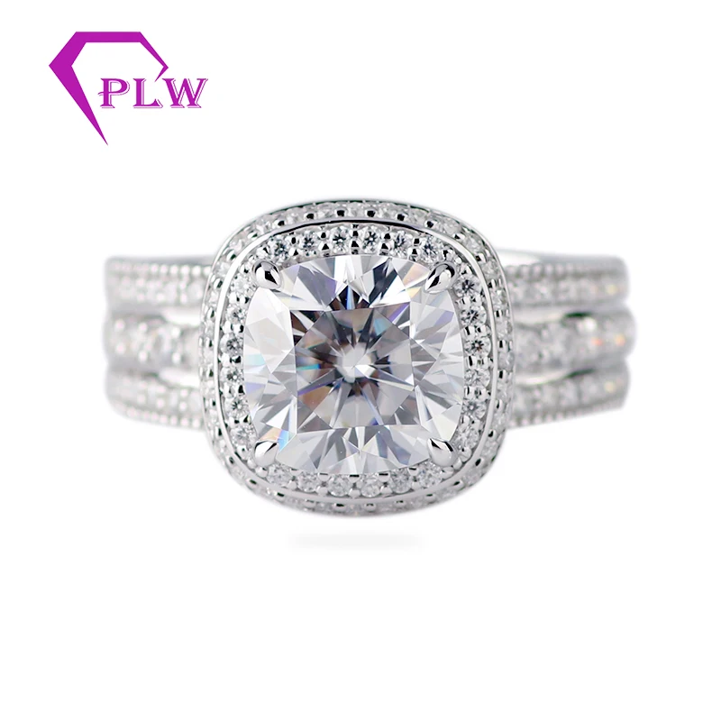 3.5CT обручальное кольцо с подушкой Муассанит солитер 14K Φ 3 полосы|Кольца| |