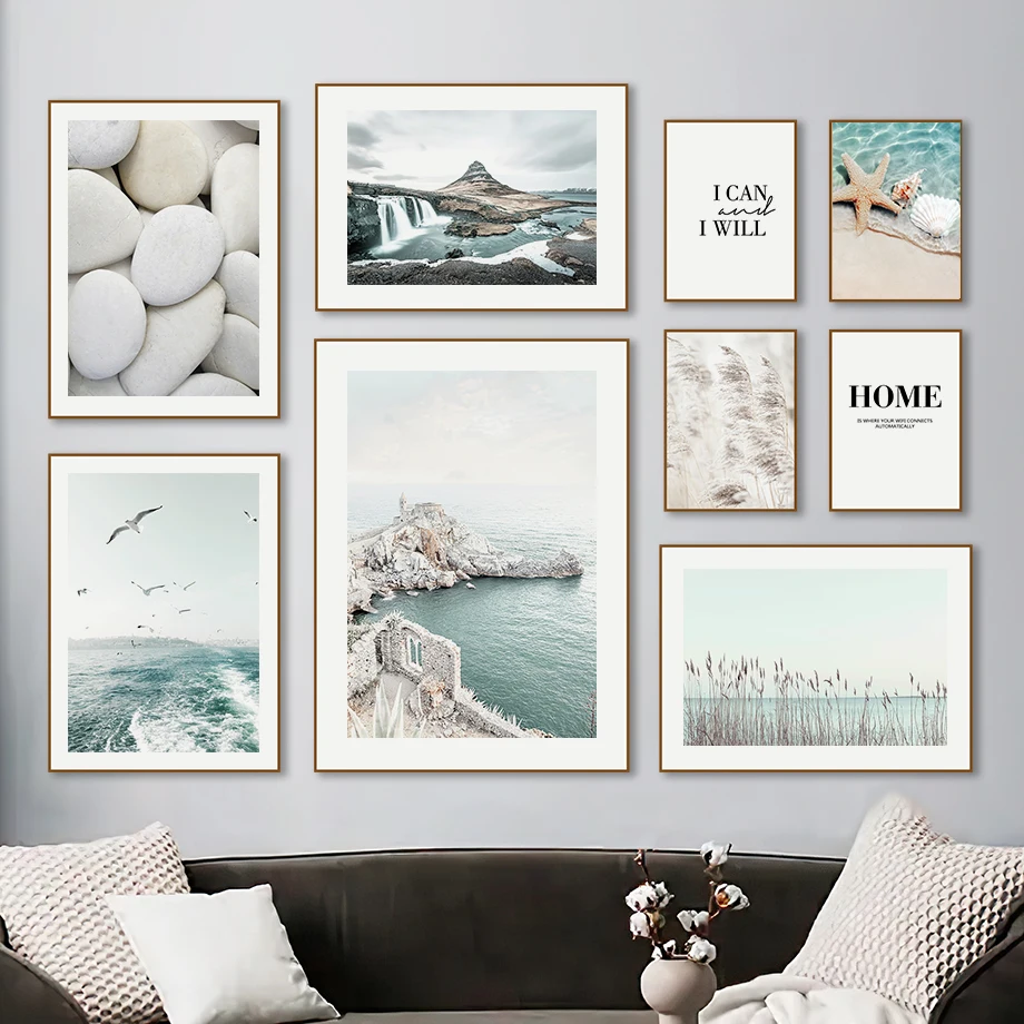 

Sea Mountain Waterfall Starfish Seagull Wall Art Canvas Painting Nordic Posters And Prints Wall Pictures For Living Room Decor