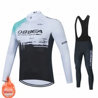 new orbeaful winter thermal fleece set cycling clothes mens jersey suit sport riding bike mtb clothing bib pants warm sets ropa