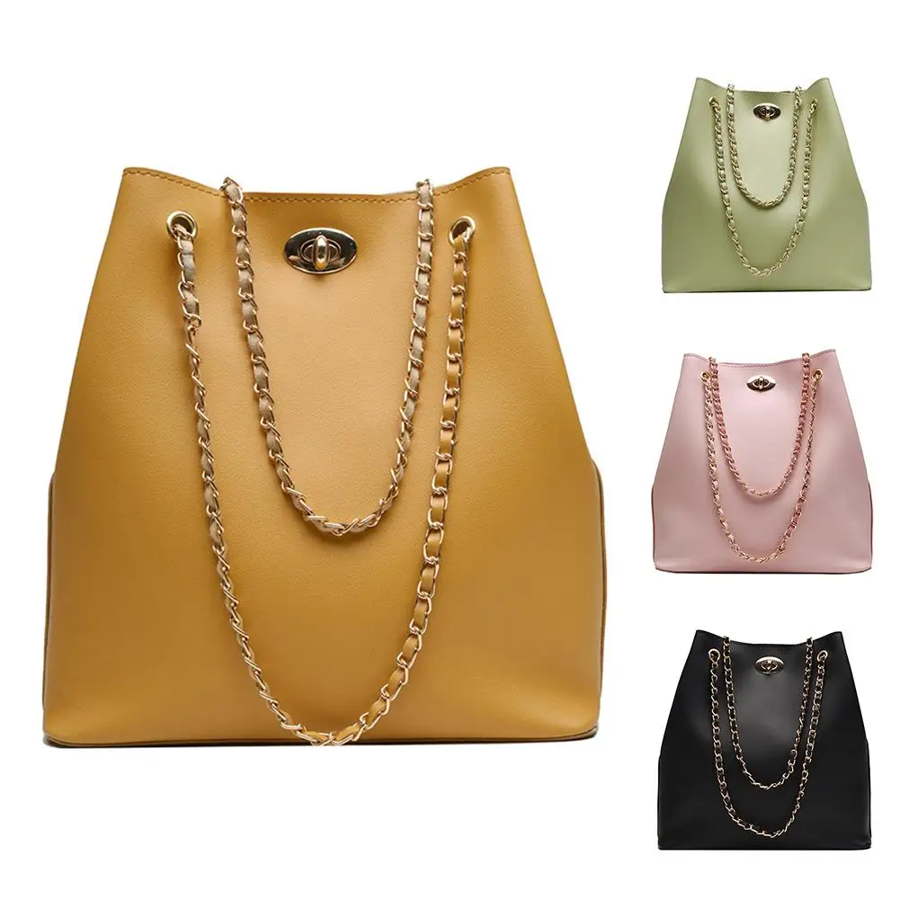 2 шт. Модные Женские однотонные искусственная кожа цепи ведро сумка на плечо