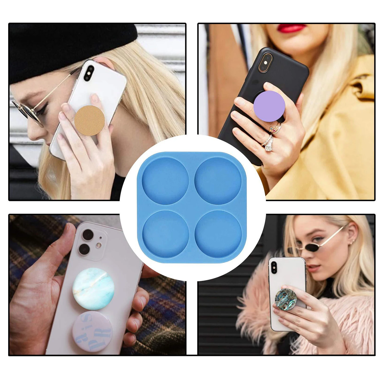 

Phone Grip Mold with 4 Cavity, Resin Epoxy Casting Mould for Clay Art Jewelry