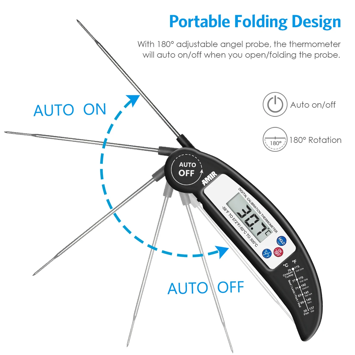 Цифровой термометр AMIR для барбекю складной электронный приготовления пищи мяса