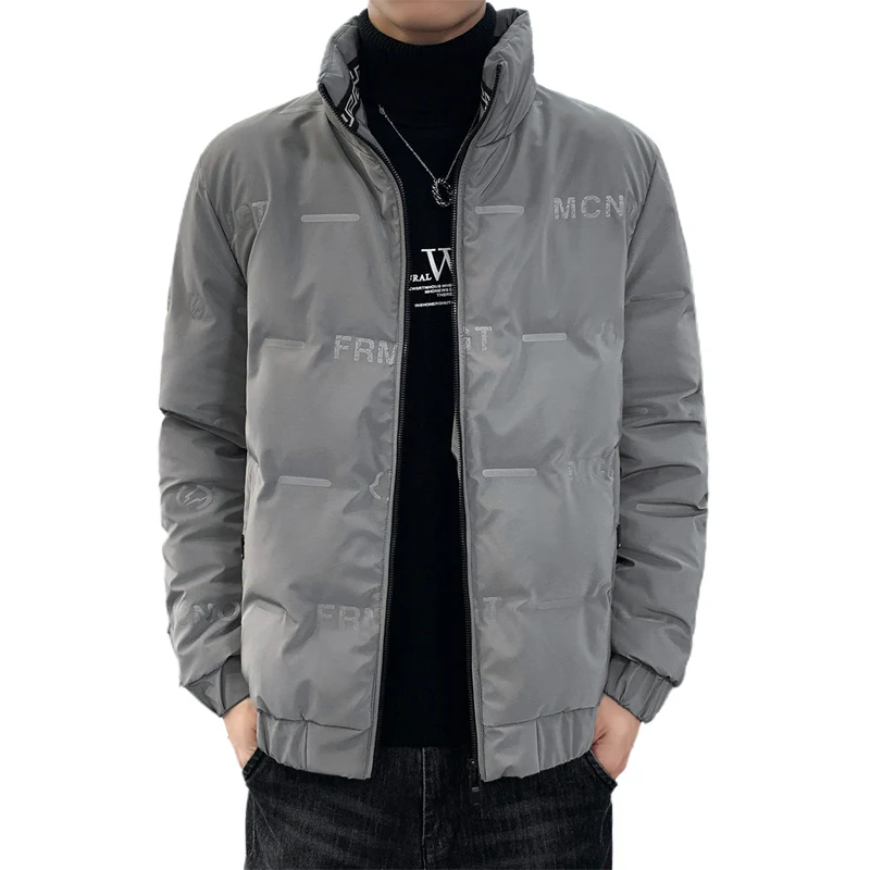 2021 winter new run down jacket men's short stand collar letter embossed warm and windproof casual coat