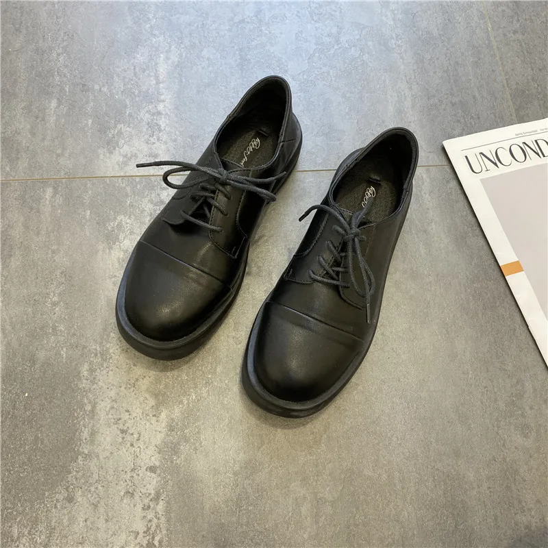 

Women Shoes Autumn Black Flats Soft Modis British Style Female Footwear Clogs Platform All-Match Round Toe Casual Sneaker Oxford
